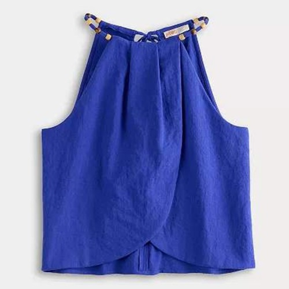 Intempo Halter Top Tulip Wrap Royal Blue Beaded Neckline XL NWT Boho Summer
